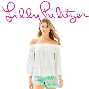 Lilly Pulitzer Moira top in white. NWT. Size S. Beautiful detail on sleeves